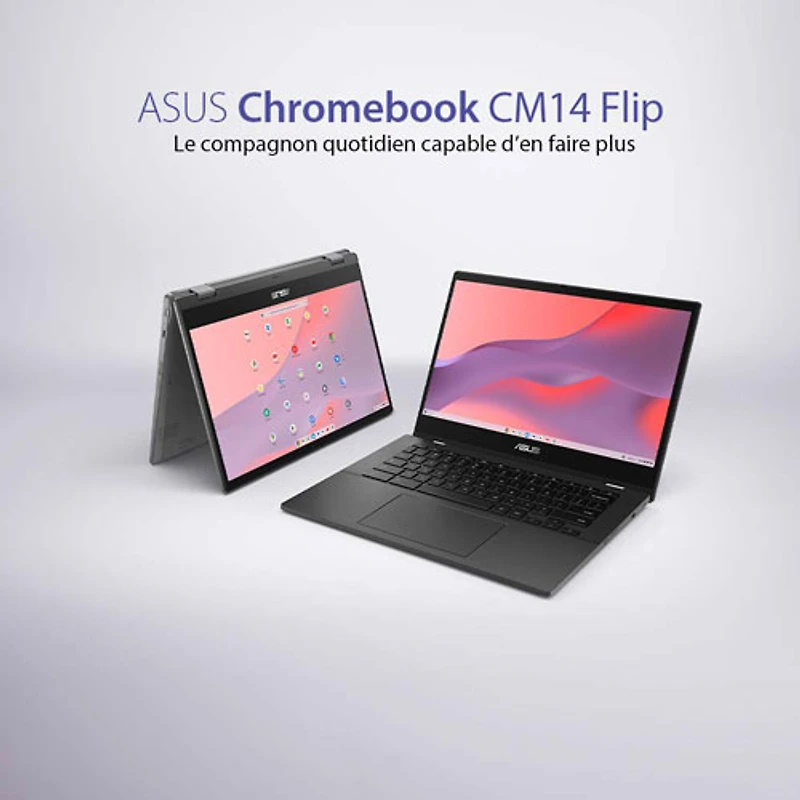 Chromebook 2-en-1 à écran tactile de 14 po CM14 Flip d'ASUS avec 3 mois de forfait Google AI Pro (Kompanio 520 de MediaTek/RAM 8 Go/SSD 128 Go)