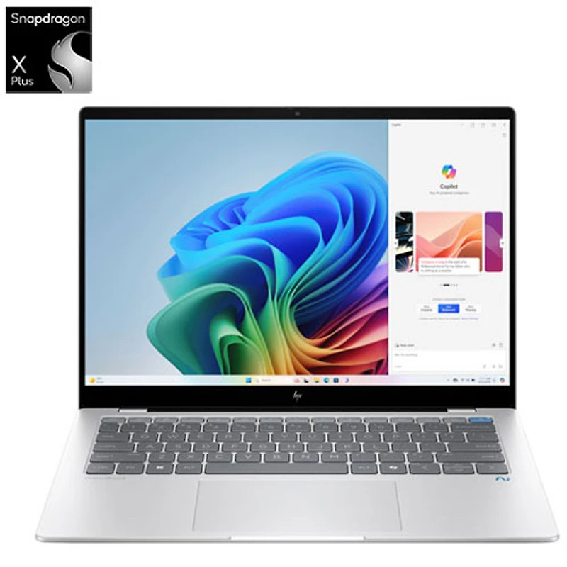Portable PC 14 po OmniBook X Gen AI de HP - Argenté glacier (Snapdragon X Plus/RAM 16 Go/SSD 1 To/Windows 11 Famille)