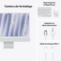 iMac à écran nanotexturé de 24 po d'Apple (automne 2024) - Argenté (puce M4 d'Apple/processeur graphique 10 coeurs/RAM 16 Go/SSD 256 Go) - Français