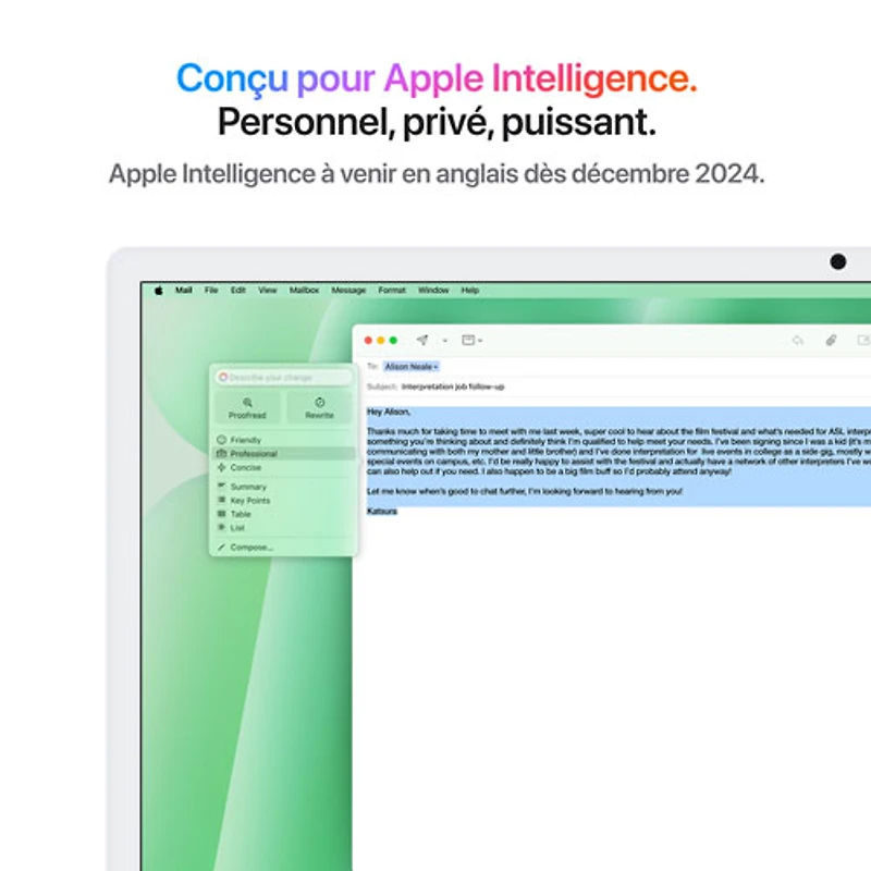 iMac de 24 po d'Apple (automne 2024) - Vert (puce M4 d'Apple/processeur graphique 8 coeurs/RAM 16 Go/SSD 256 Go) - Anglais