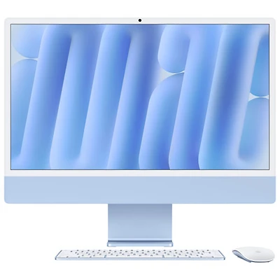 iMac de 24 po d'Apple (automne 2024) - Bleu (puce M4 d'Apple/processeur graphique 8 coeurs/RAM 16 Go/SSD 256 Go) - Anglais