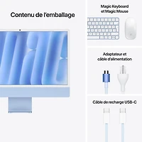 iMac de 24 po d'Apple (automne 2024) - Bleu (puce M4 d'Apple/processeur graphique 8 coeurs/RAM 16 Go/SSD 256 Go) - Anglais