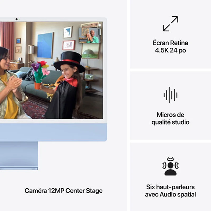 iMac de 24 po d'Apple (automne 2024) - Bleu (puce M4 d'Apple/processeur graphique 8 coeurs/RAM 16 Go/SSD 256 Go) - Anglais