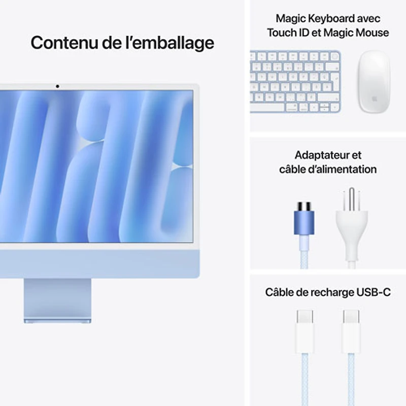 Apple iMac 24" (Fall 2024) - Blue (Apple M4 Chip / 10-Core GPU / 16GB RAM / 256GB SSD) - French