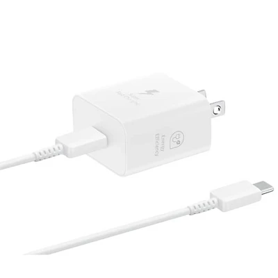 Chargeur mural USB-C ultrarapide de 25 W avec câble de type C de Samsung - Blanc