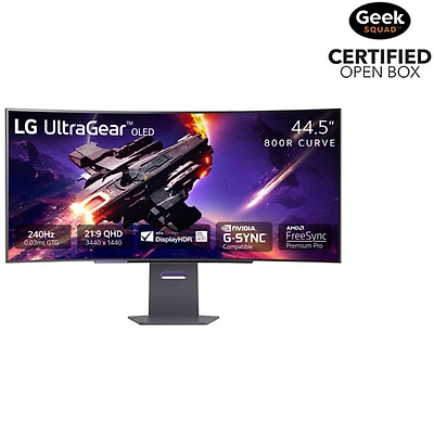 Open Box - LG UltraGear 45" 1440p WQHD 240Hz 0.03ms GTG Curved OLED G-Sync FreeSync Gaming Monitor (45GS95QE-B)