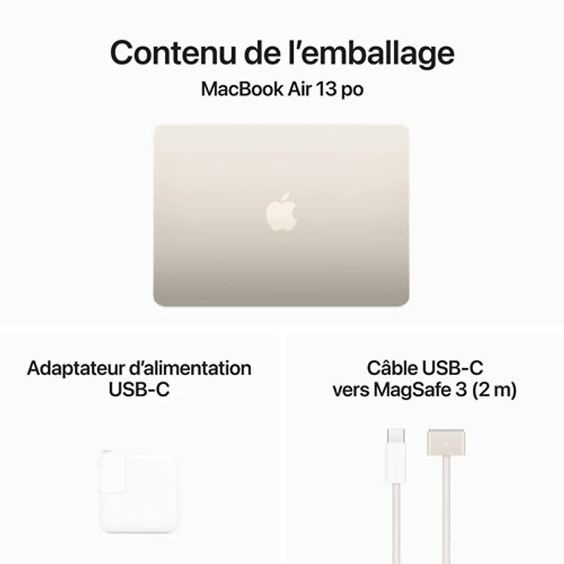 MacBook Air de 15,3 po avec Touch ID d'Apple (automne 2024) - Comète (M3 d'Apple/RAM Go/SSD Go