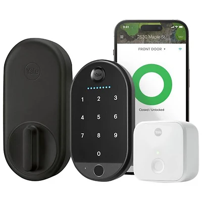 Serrure intelligente Wi-Fi à clé et écran tactile avec pavé biométrique Approach Lock de Yale - Noir
