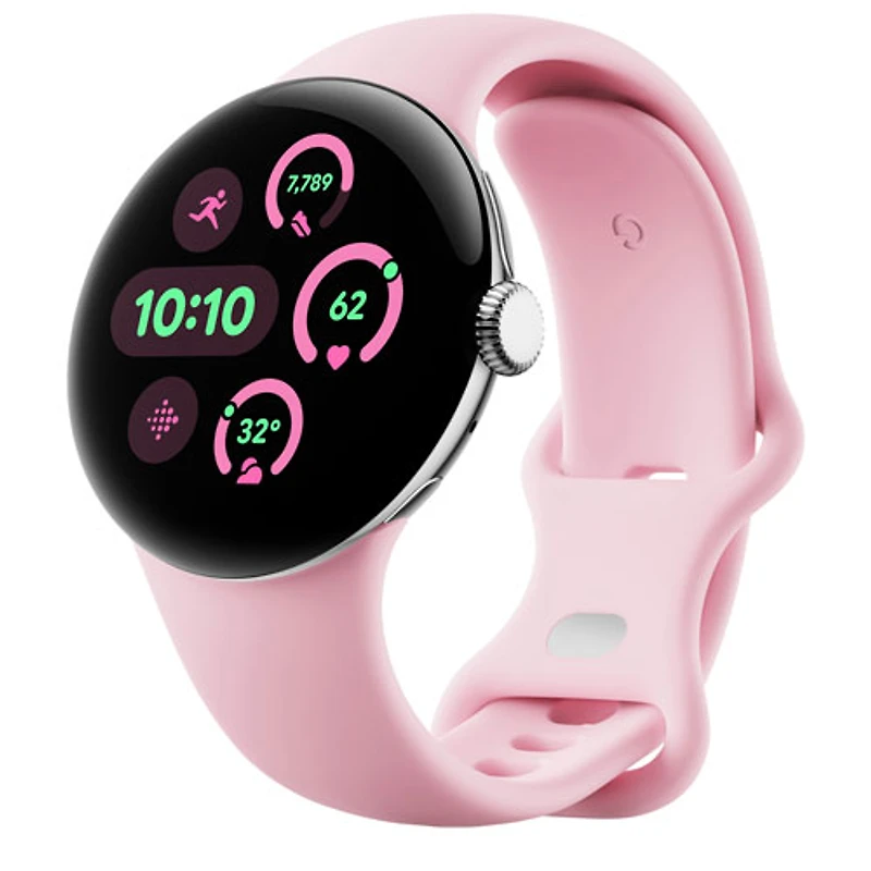Koodo - Pixel Watch 3 LTE de 41 mm de Google avec boîtier en aluminium argent poli et bracelet sport quartz rose - Paiement Balance mensuel