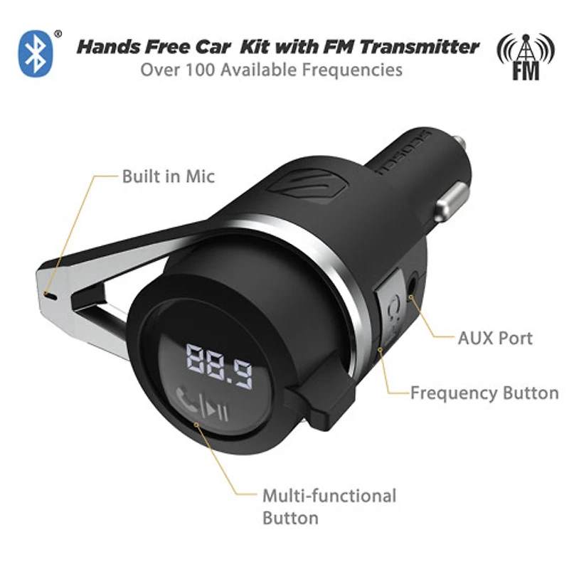 Trousse mains libres pour l'auto BTFreq de Scosche avec émetteur FM Bluetooth/Power Delivery (BTFMPD3SR-SP)