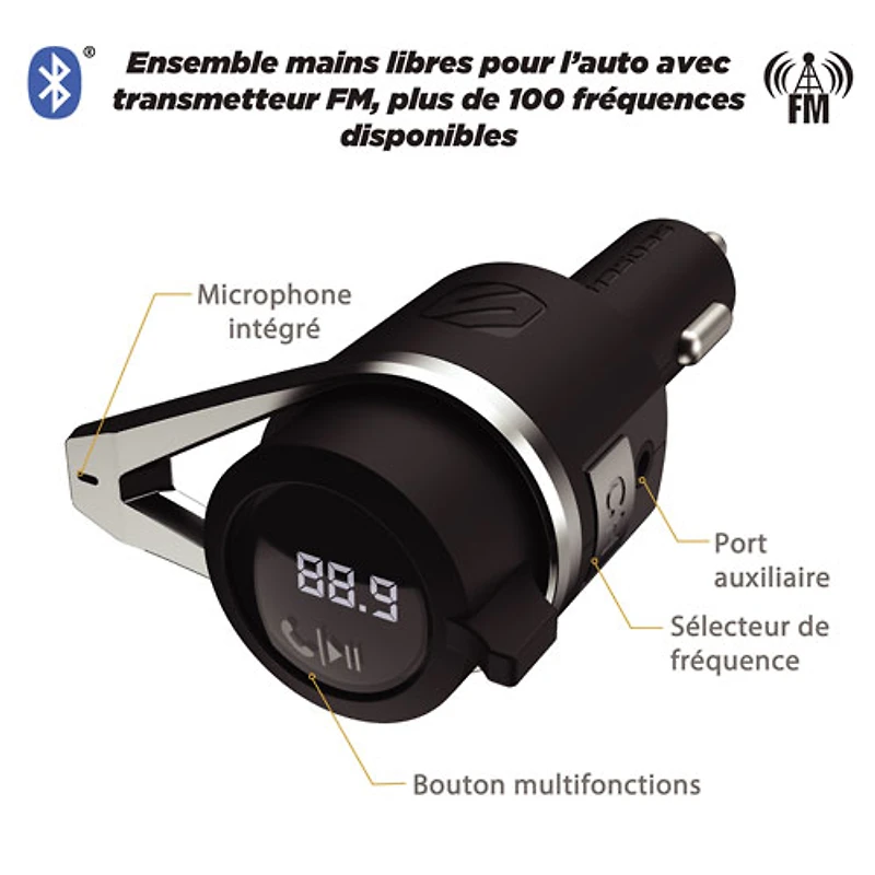 Trousse mains libres pour l'auto BTFreq de Scosche avec émetteur FM Bluetooth/Power Delivery (BTFMPD3SR-SP)