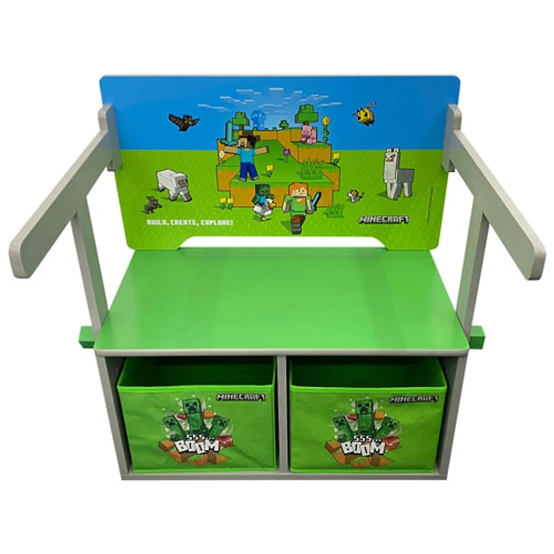 Banc/table repliable Minecraft avec boîtes de rangement - Vert/Bleu/Gris