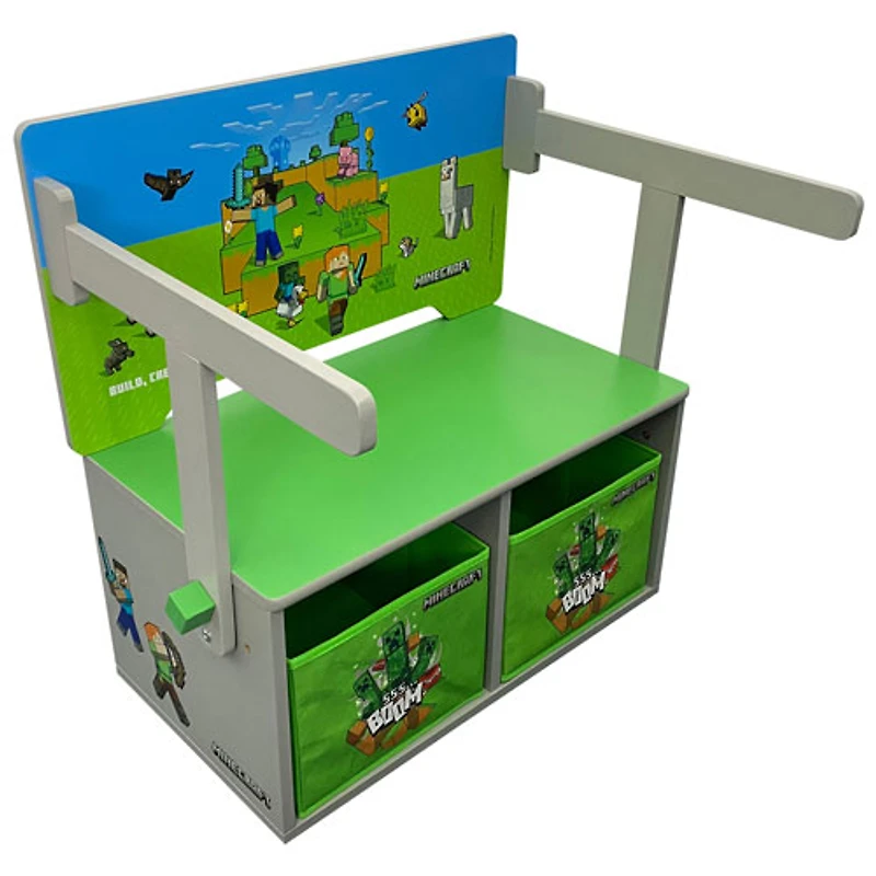 Banc/table repliable Minecraft avec boîtes de rangement - Vert/Bleu/Gris