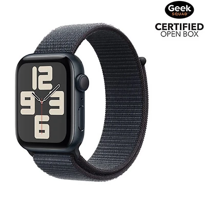 Boîte ouverte - Apple Watch SE (GPS) avec boîtier de 44mm en aluminium minuit et bracelet sport à rabat encre