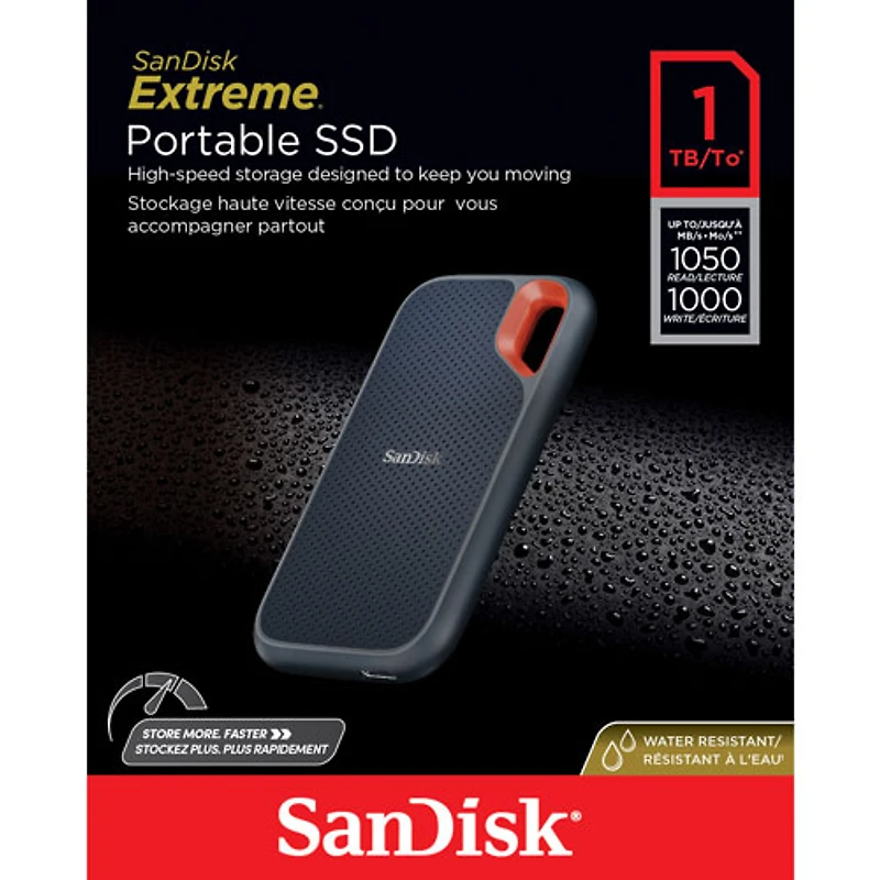 Disque SSD externe portatif USB 3.2 de 8 To Extreme Pro de Sandisk (SDSSDE61-8T00-G25) - Noir