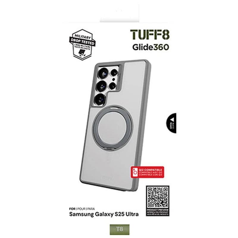 TUFF8 Glide360 Qi2 Rugged Case for Galaxy S25 Ultra - Grey