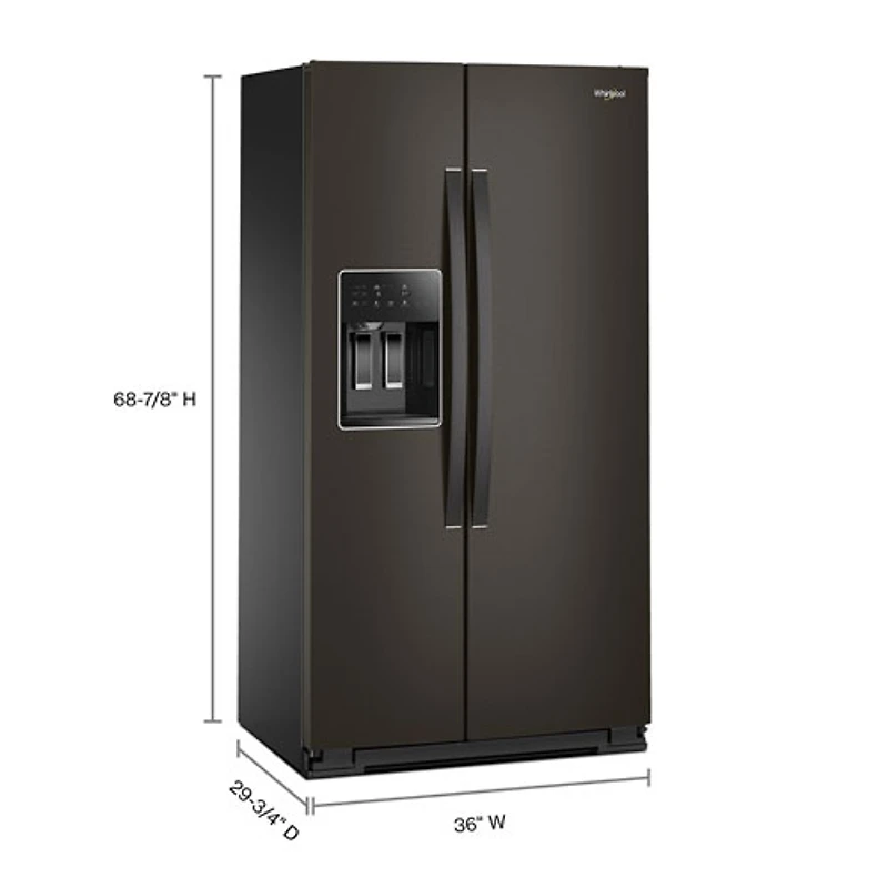 Réfrigérateur à congélateur juxtaposé à profondeur de comptoir 36 po 20,85 pi³ avec distributeur d'eau et de glace Whirlpool (WRSC5536RV) - Inox noir