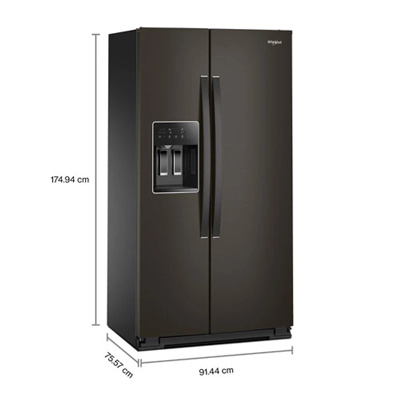 Réfrigérateur à congélateur juxtaposé à profondeur de comptoir 36 po 20,85 pi³ avec distributeur d'eau et de glace Whirlpool (WRSC5536RV) - Inox noir