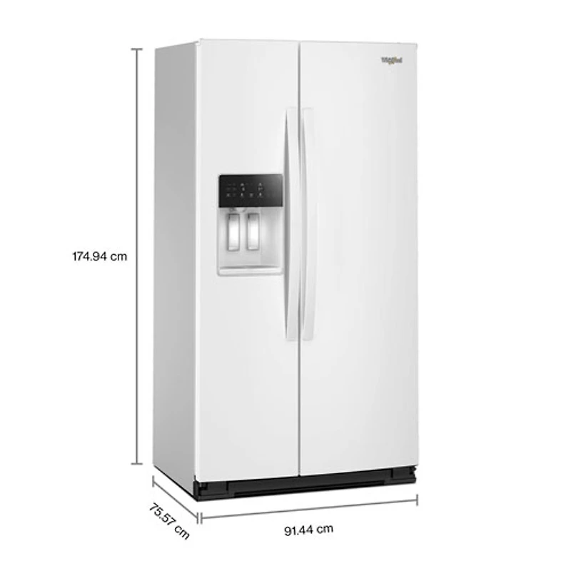 Whirlpool 36" 20.85 Cu. Ft. Counter Depth Side-By-Side Refrigerator w/Water & Ice Dispenser (WRSC5536RW) - White