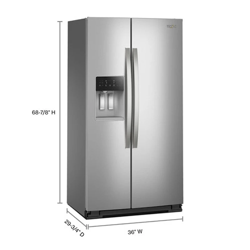 Whirlpool 36" 20.85 Cu Ft Counter Depth Side-By-Side Refrigerator w/Water & Ice Dispenser (WRSC5536RZ)- Fingerprint Resistant SS