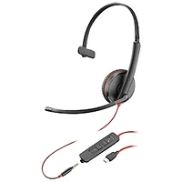 Casque d'écoute avec fil à suppression du bruit Poly Blackwire 3200 de HP - Noir