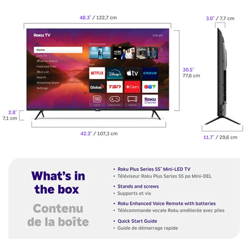 Roku 55" Plus 4K UHD HDR QLED Mini-LED Roku TV Smart TV (55R6C5CA) - 2025