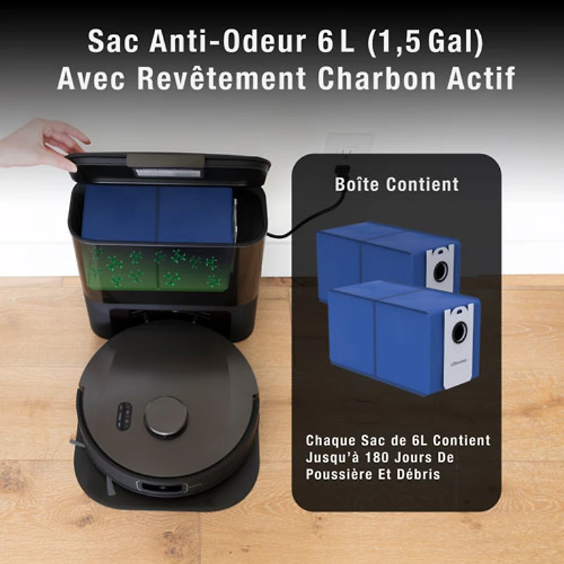 Aspirateur robot-vadrouille connecté Wi-Fi à vidage automatique Dustin de bObsweep - Acier au carbone - Exclusivité Best Buy
