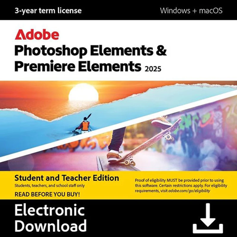 Adobe Photoshop Elements & Premiere Elements 2025 (PC/Mac) - 1 User - 3-Year Download - Digital Download