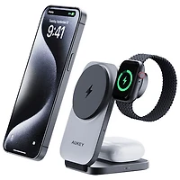 AUKEY MagFusion Z 3-in-1 Qi2 Foldable Magnetic Charging Station - Space Grey