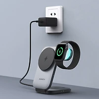 AUKEY MagFusion Z 3-in-1 Qi2 Foldable Magnetic Charging Station - Space Grey