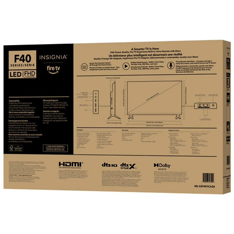 Insignia 32" 1080p HD HDR LCD Fire TV Smart TV (NS-32F401CA26) - 2024