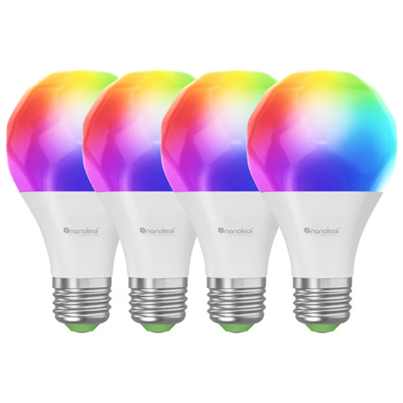 Ampoule DEL intelligente/Wi-Fi A19 Essentials de Nanoleaf avec capacité Matter - Paquet de 4 - Blanc et couleur