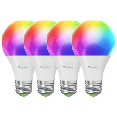 Ampoule DEL intelligente/Wi-Fi A19 Essentials de Nanoleaf avec capacité Matter - Paquet de 4 - Blanc et couleur