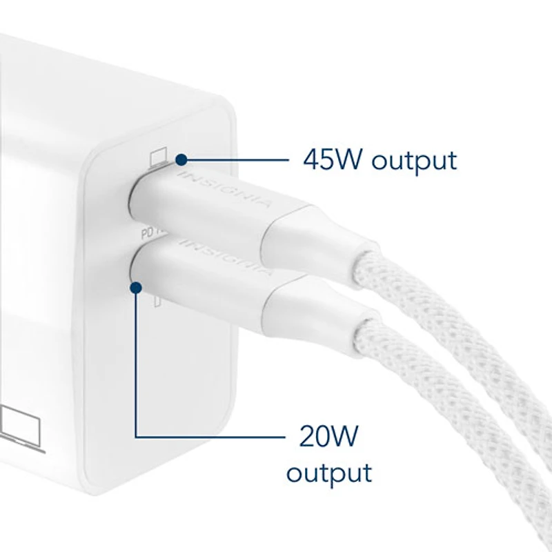 Insignia 70W Dual USB-C GaN Wall Charger (NS-PW370C2W25-C) - Only at Best Buy