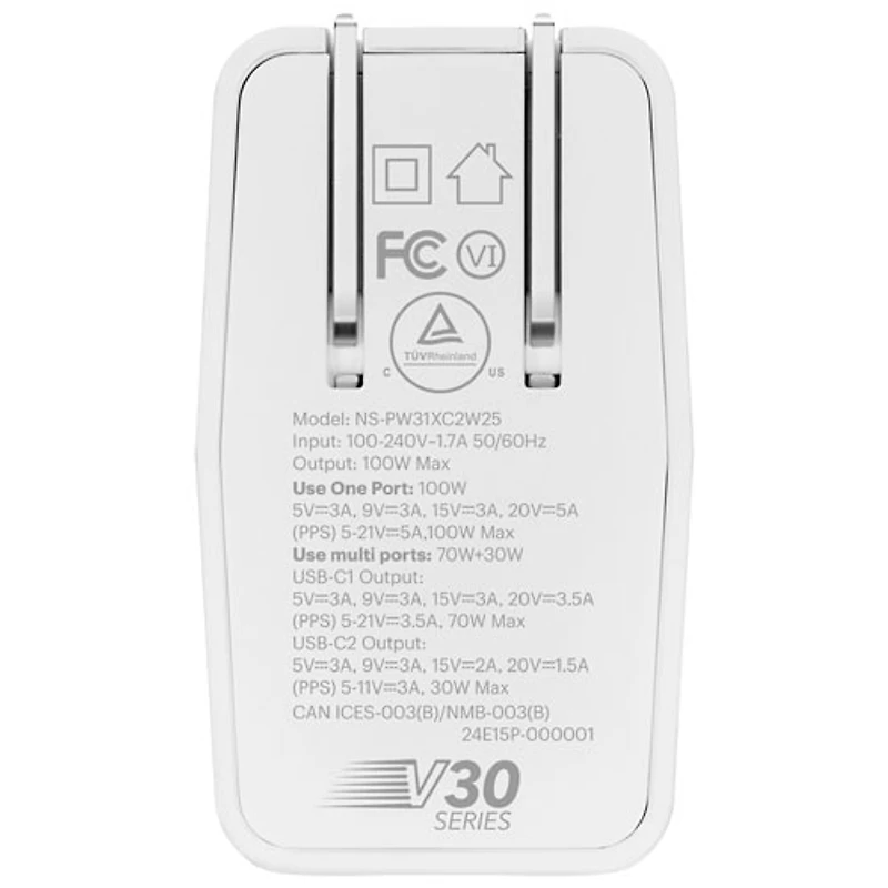 Chargeur mural à 2 ports USB-C GaN de 100 W d'Insignia (NS-PW31XC2W25-C) - Exclusivité Best Buy
