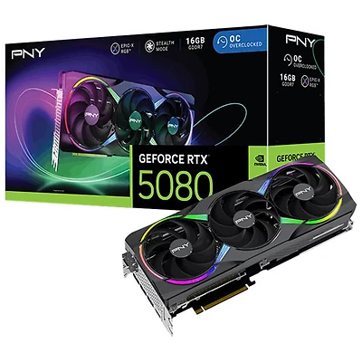 Carte graphique GeForce RTX 5080 de PNY avec mémoire GDDR7 de 16 Go