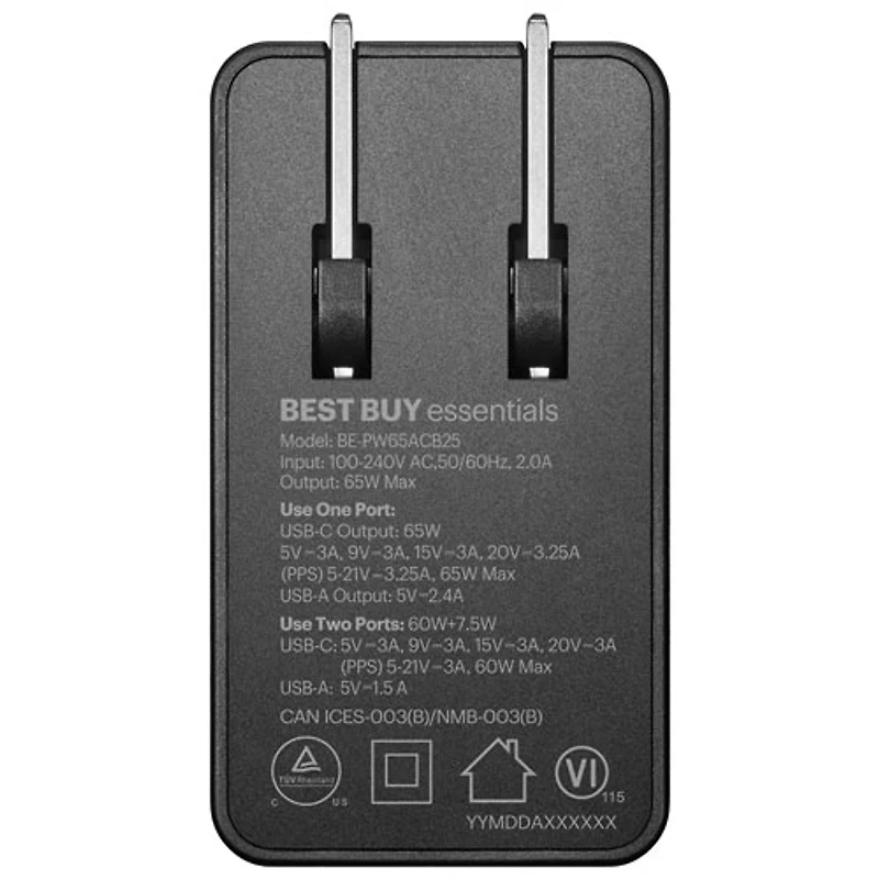 Best Buy Essentials 65W USB-C/USB-A Wall Charger Kit (BE-PW65ACB25-C) - Only at Best Buy