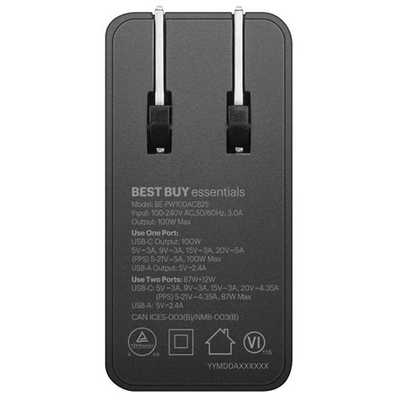 Best Buy Essentials 100W USB-C/USB-A Wall Charger Kit (BE-PW100ACB25-C) - Only at Best Buy