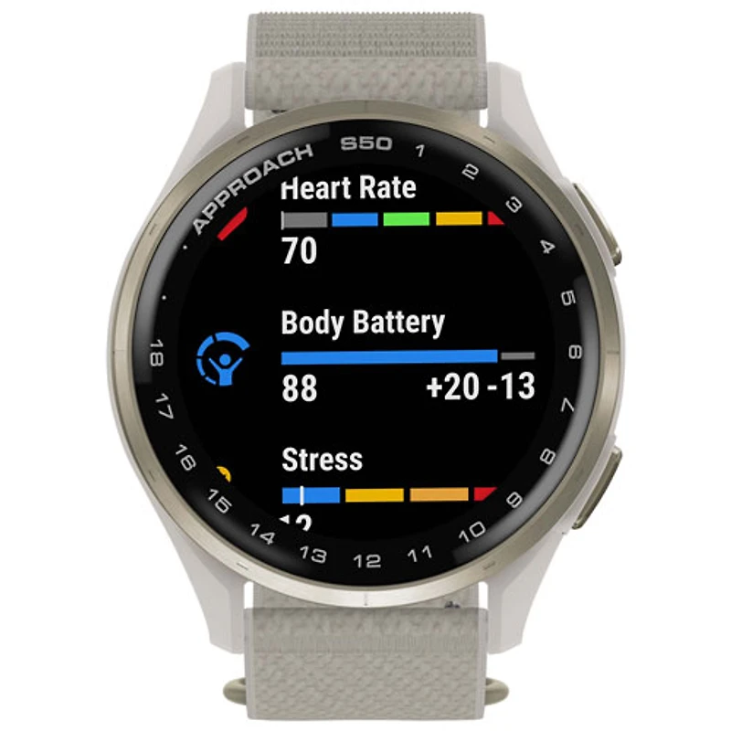 Montre de golf intelligente GPS AMOLED de 45 mm Approach S50 de Garmin - Ivoire