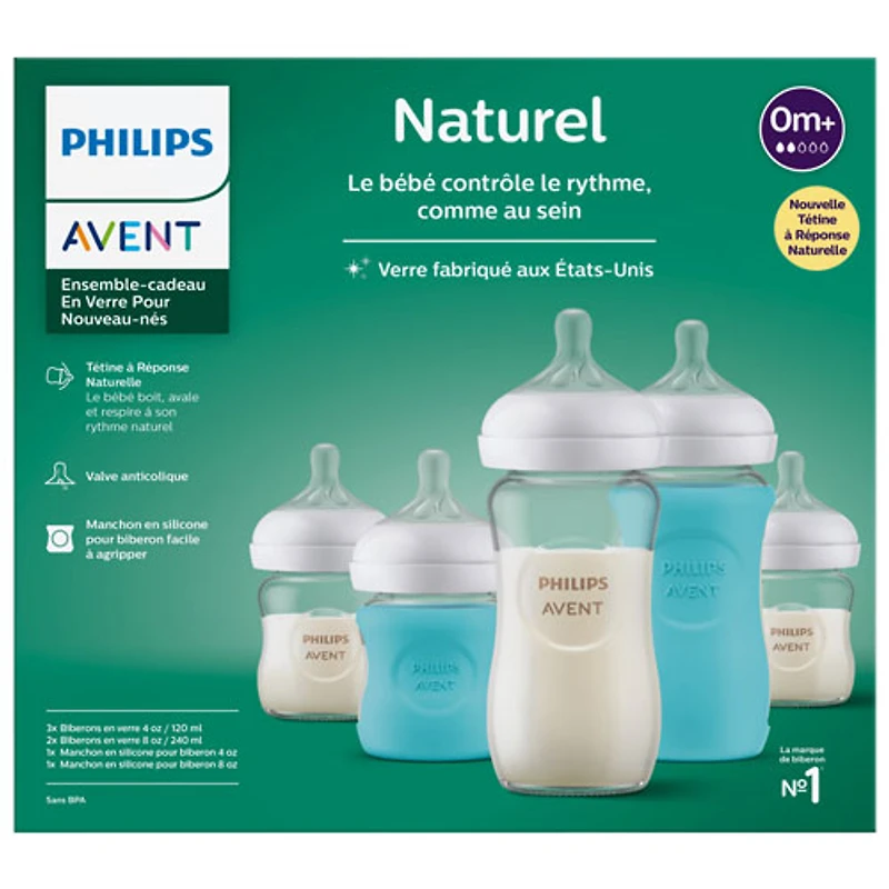Ensemble avec biberons en verre pour nouveau-nés Avent Naturel de Philips (SCD858/01)