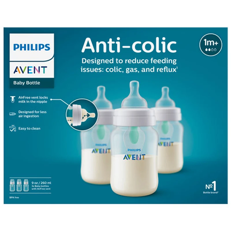 Philips Avent Anti-Colic 9 oz. Baby Bottle Set with AirFree Vent - 3 Pack