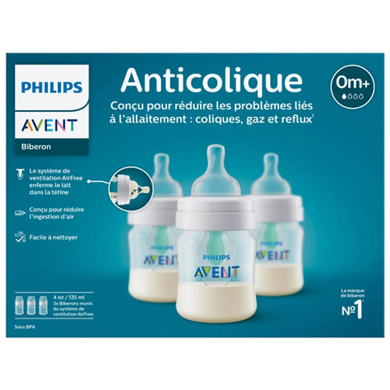 Ensemble avec biberons anticoliques 4 oz avec ventilation AirFree de Philips - Paquet de 3