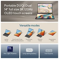 Portable à écran tactile 2-en-1 de 14 po Zenbook DUO d'ASUS avec IA - Gris encrier (Core Ultra 9 d'Intel/RAM 32 Go/SSD 1 To/Win 11)