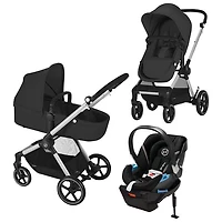 Cybex EOS Stroller + Aton 2 Infant Car Seat - Moon Black/Silver Frame