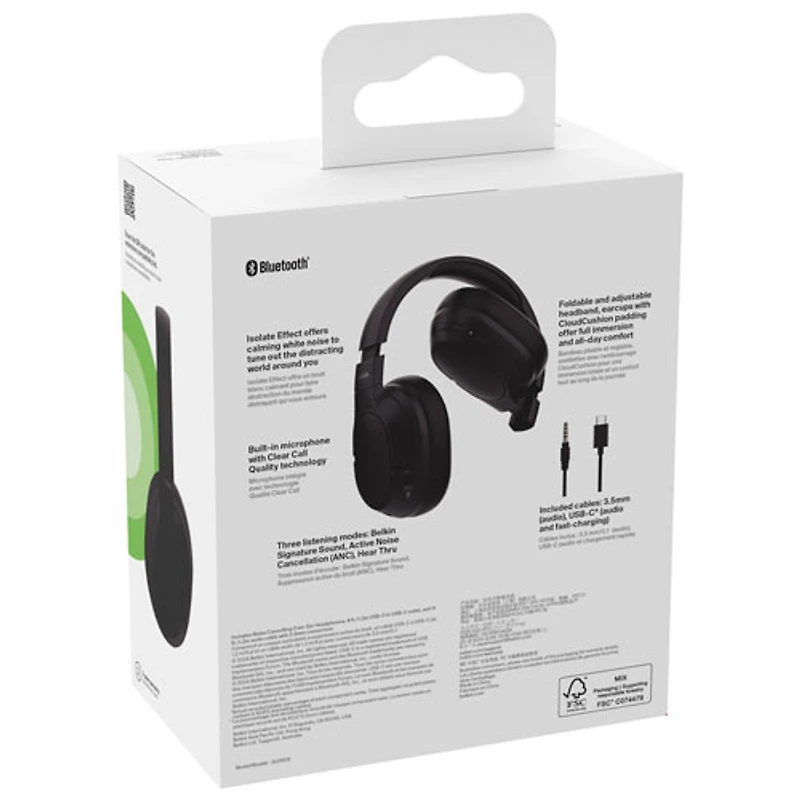 Belkin SoundForm Isolate Over-Ear Noise Cancelling True Wireless Headphones - Black