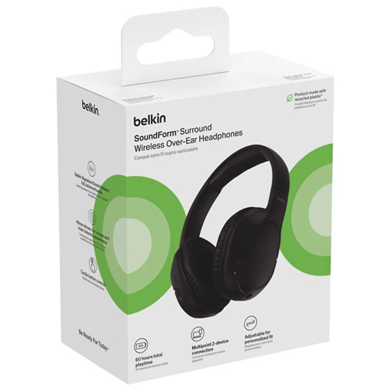 Casque d'écoute 100 % sans fil à isolation sonore SoundForm Surround de Belkin - Noir