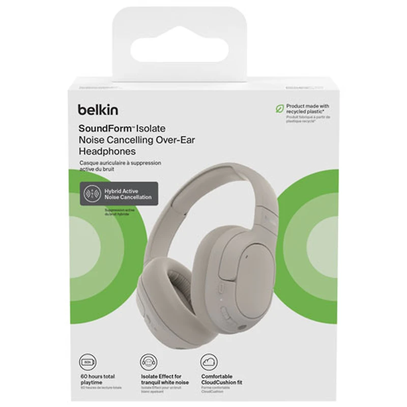 Belkin SoundForm Isolate Over-Ear Noise Cancelling True Wireless Headphones - Sand