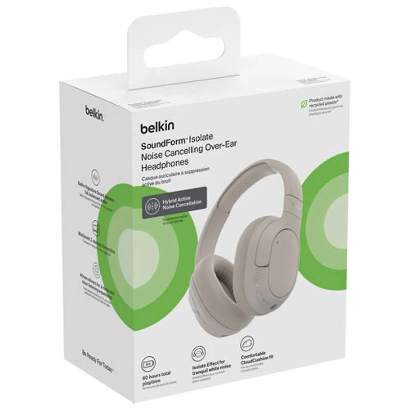 Belkin SoundForm Isolate Over-Ear Noise Cancelling True Wireless Headphones - Sand