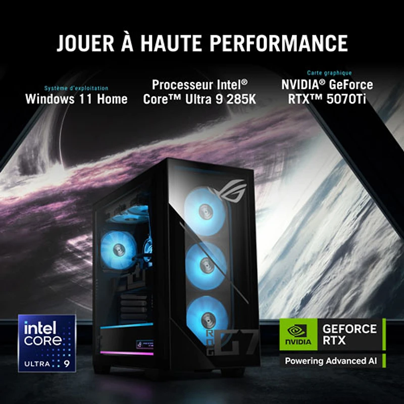 Ordinateur de jeu ROG G700 d'ASUS (Core Ultra 9 285K d'Intel/RAM 32 Go/SSD 2 To/RTX 5070Ti)