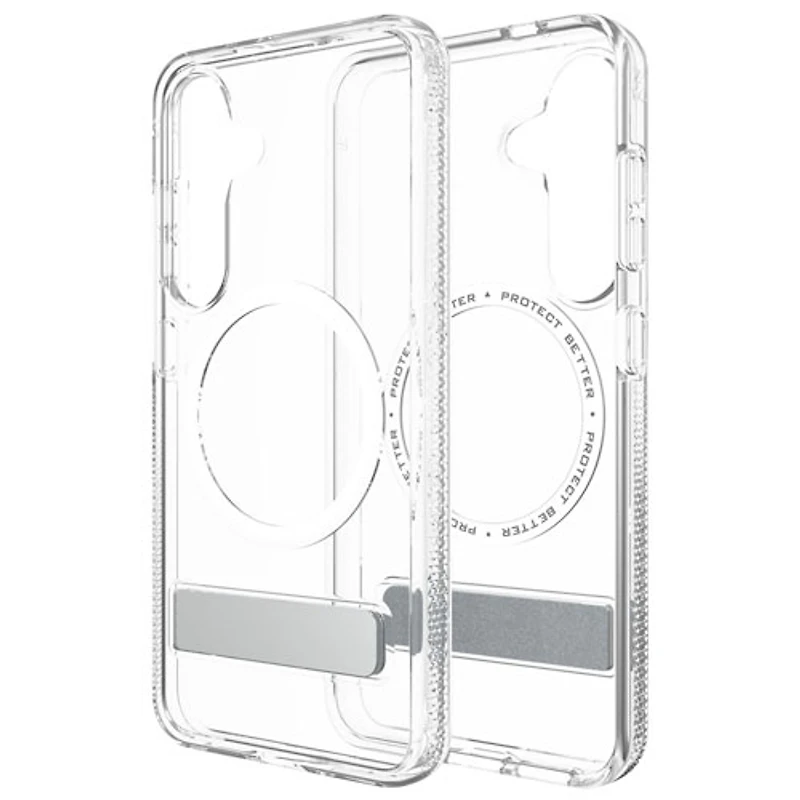ZAGG Crystal Palace Snap Fitted Hard Shell Case with MagSafe & Kickstand for Galaxy S25 - Clear